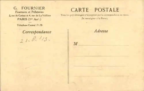 Künstler Ak Exposition de Gand 1913, Reklame G. Fournier, Paris, Pelzmode