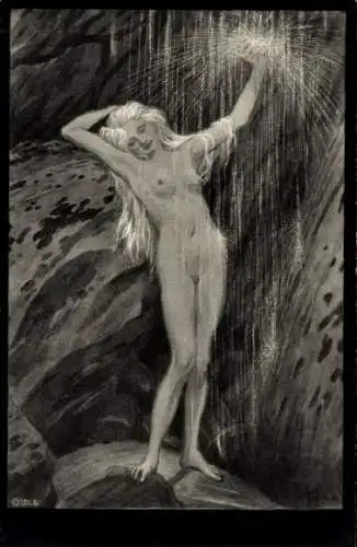 Jugendstil Künstler Ak Fidus, Am Wasserfall, Nr. 26