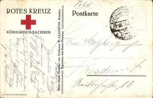 Ak Krankenschwester pflegt verwundete Soldaten, Rotes Kreuz Königreich Sachsen