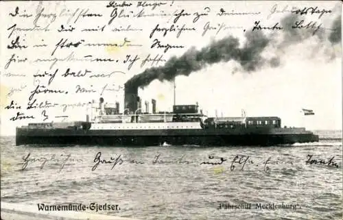 Ak Fährschiff Mecklenburg, Strecke Warnemünde Gjedser