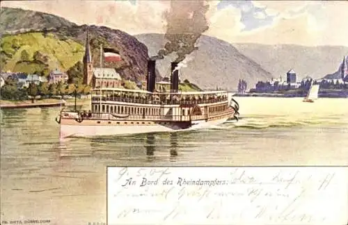 Künstler Ak Salondampfer auf dem Rhein
