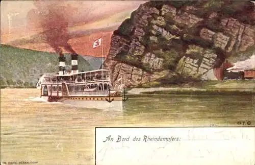 Künstler Ak Rheindampfer auf dem Fluss, Loreley-Felsen