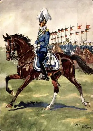 Künstler Ak Döbrich Steglitz, Dragoner Regiment Königin Olga Nr. 25