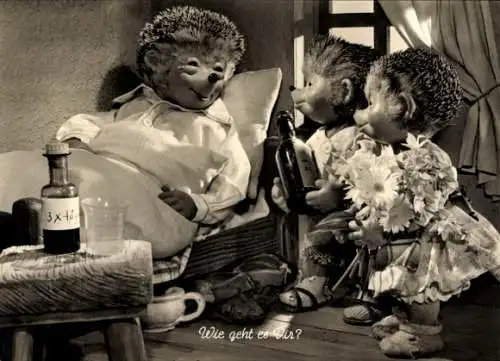 Ak Mecki der Igel, Wie geht es Dir? Krankenbesuch, Igelkinder