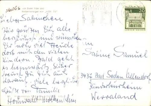 Ak Mecki der Igel, In froher Erwartung, Mecki und Igelfrau am Bahnhof