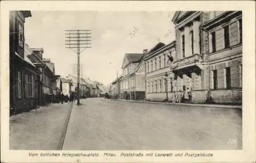 Ak Jelgava Mitau Lettland, Poststraße, Lazarett, Postgebäude