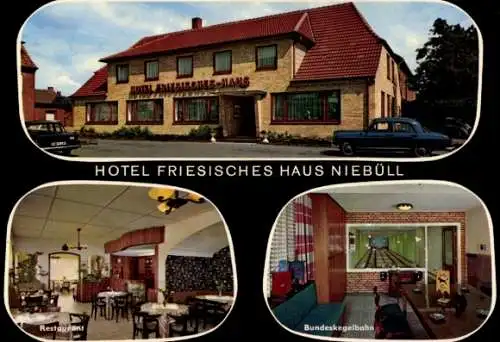 Ak Niebüll in Nordfriesland, Hotel Friesisches Haus, Bundeskegelbahn, Innenansicht