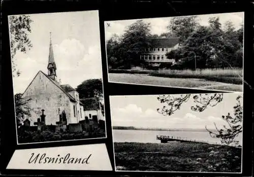 Ak Ulsnisland Ulsnis in Schleswig Holstein, Kirche, Gewässer, Steg, Gebäude