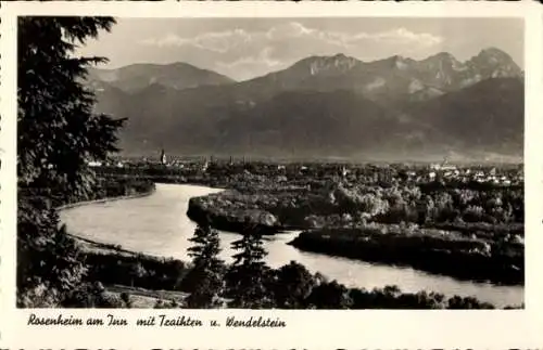 Ak Lauterbach bei Rosenheim Rohrdorf am Inn Oberbayern, Ortspanorama mit Traikten und Wendelstein