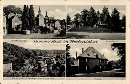 Ak Gummersbach im Oberbergischen Kreis, Brückenstraße, Stadthalle, Burg, Blick von der Stadthalle