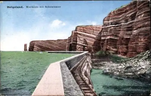 Ak Nordseeinsel Helgoland, Westküste mit Schutzmauer