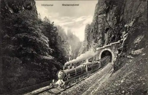 Ak Buchenbach im Schwarzwald, Hirschsprung im Höllental, Tunnel, Dampflok