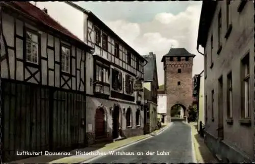 Ak Dausenau an der Lahn, historisches Wirtshaus an der Lahn