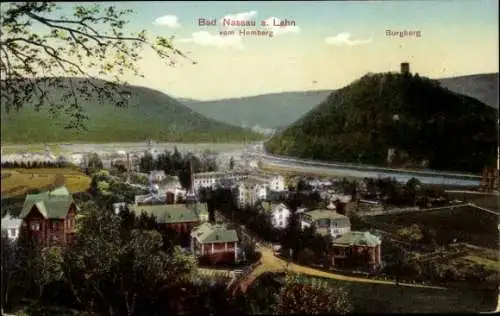 Ak Bad Nassau an der Lahn, Panorama, Burgberg, Blick vom Hemberg