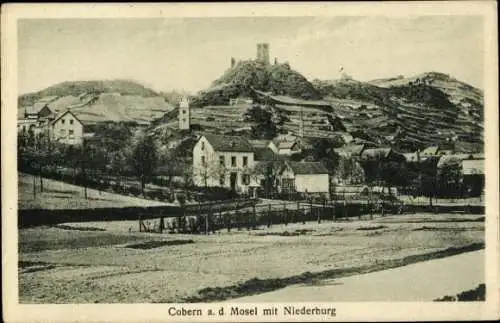 Ak Cobern Kobern Gondorf an der Mosel, Teilansicht, Niederburg, Hotel Simonis