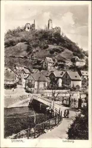 Ak Isenburg im Sayntal Westerwald, Teilansicht, Burgruine, Brücke