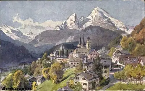 Künstler Ak Compton, Edward Harrison, Berchtesgaden in Oberbayern, Panorama, Watzmann