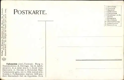 Künstler Ak Rothgeb, G., Falkenstein Königstein im Taunus, Burg vom Stammschloss der Nürings, Wappen