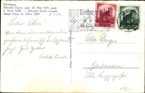 Ak Nürnberg in Mittelfranken, Albrecht Dürer Haus
