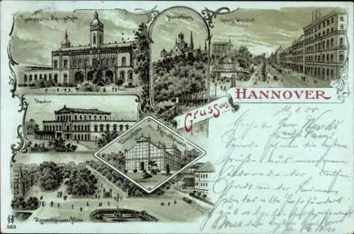 Litho Hannover in Niedersachsen, Theater, technische Hochschule, Herrenhäuser-Allee, Georg-Straße