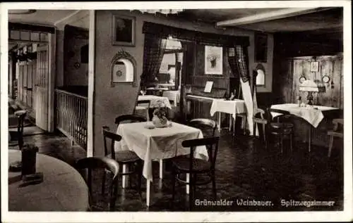 Ak Grünwald im Isartal Oberbayern, Gaststätte Grünwalder Weinbauer, Spitzwegzimmer