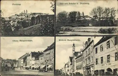 Ak Freising in Oberbayern, Isar mit Brücke und Domberg, Obere und Mittlere Hauptstraße