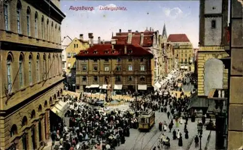 Ak Augsburg in Schwaben, Ludwigsplatz, Straßenbahn