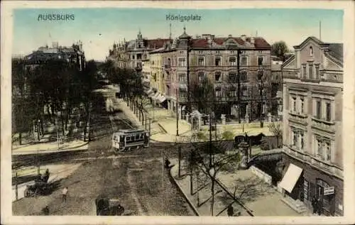 Ak Augsburg in Schwaben, Königsplatz, Straßenbahn