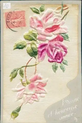 Stoff Ak Glückwunsch Neujahr, Rosen