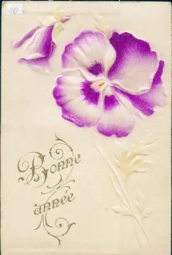 Stoff Ak Glückwunsch Neujahr, Stiefmütterchen