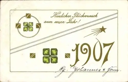 Präge Ak Glückwunsch Neujahr, Jahreszahl 1907, Klee
