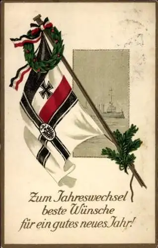 Ak Zum Jahreswechsel beste Wünsche, Flagge, Kranz