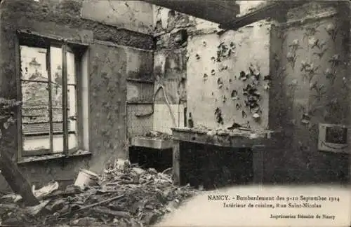 Ak Nancy Meurthe et Moselle, Bombardierung vom 10. September. September 1914, Rue Saint Nicolas