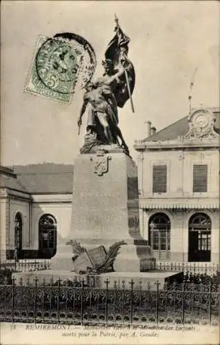 Ak Remiremont Lorraine Vosges, Gedenkdenkmal, Place de la Gare