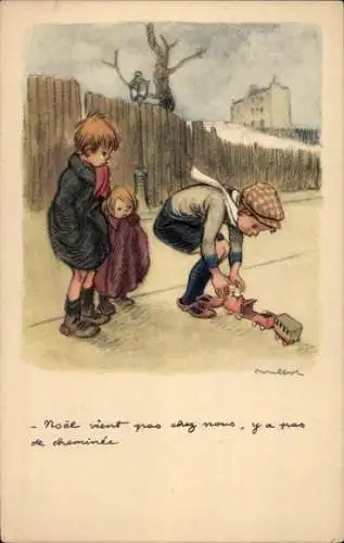 Künstler Ak Poulbot, Francisque, Jungen mit Spielzeugeisenbahn, Ligue Nationale contre le Taudis