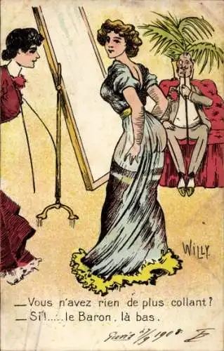 Künstler Ak Willy, Frau in durchsichtigem Kleid, Po