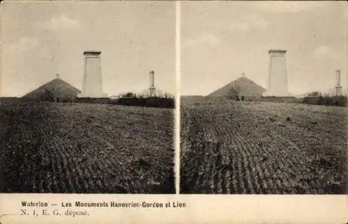 Stereo Ak Waterloo Wallonisch Brabant, Les Monuments Hanovrien-Gordon et Lion