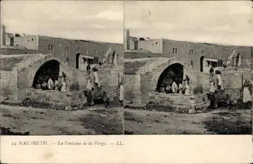 Stereo Ak Nazaret Nazareth Israel, Der Brunnen der Jungfrau