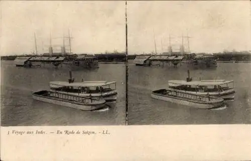 Stereo Ak Saigon Cochinchina Vietnam, Im Hafen von Saigon