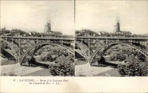 Stereo Ak Stadt Bern Schweiz, Neue Eisenbahnbrücke