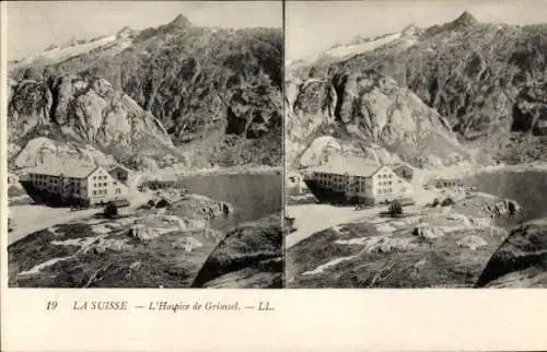 Stereo Ak Kanton Bern Schweiz, Grimsel, L'Hospice