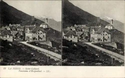 Stereo Ak Hospental Kt. Uri Schweiz, Saint Gothard, Panorama