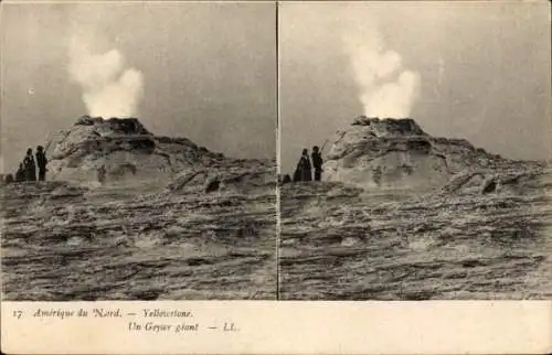 Stereo Ak Wyoming USA, Yellowstone, ein riesiger Geysir