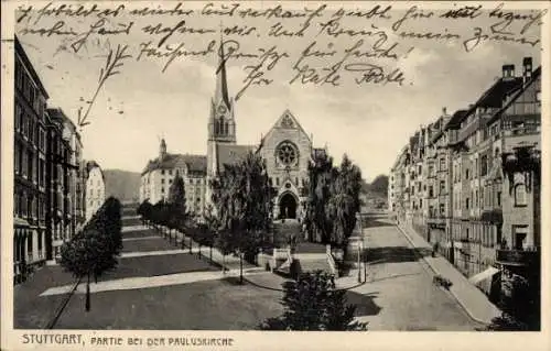 Ak Stuttgart in Württemberg, Straßenpartie bei der Pauluskirche