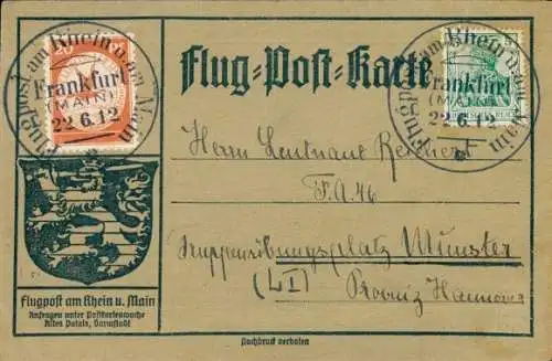 Ak Flugpostkarte, Beförderung durch Postluftschiff Schwaben, Flugpost am Rhein und Main