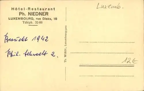 Ak Luxemburg Luxembourg, Hotel Restaurant Ph. Niedner, Innenansicht