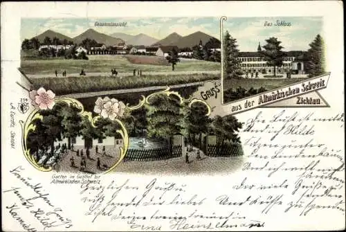 Litho Zichtau Gardelegen, Gasthof Altmärkische Schweiz, Schloss, Garten