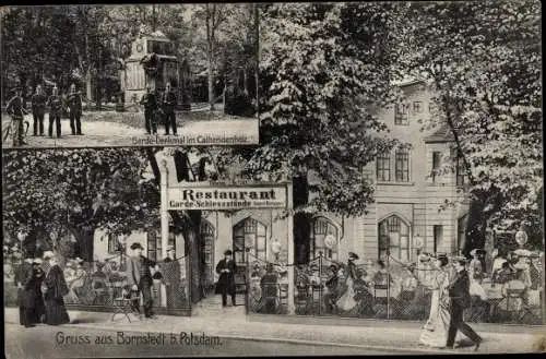 Ak Bornstedt Potsdam in Brandenburg, Restaurant Garde Schießstände, Garde Denkmal, Catharinenholz