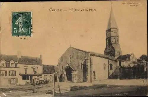 Ak Cérilly Allier, L´Église et la Place