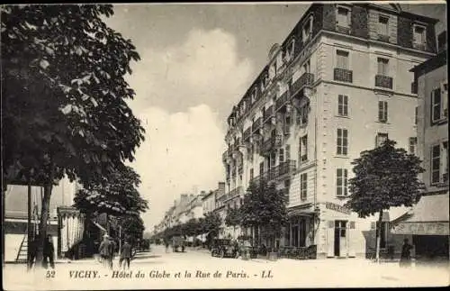 Ak Vichy Allier, Hôtel du Globe et Rue de Paris